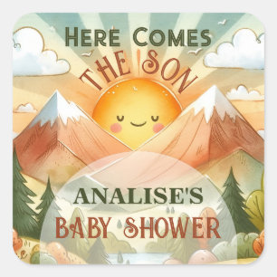 Sticker Carré Voici Le Baby shower Son Sunshine
