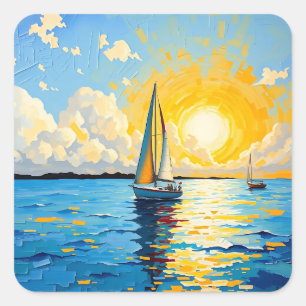 Sticker Carré Voilier au coucher du soleil
