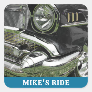 Sticker Carré Voiture Chevy noire 1957, Nom/Message, Votre Photo