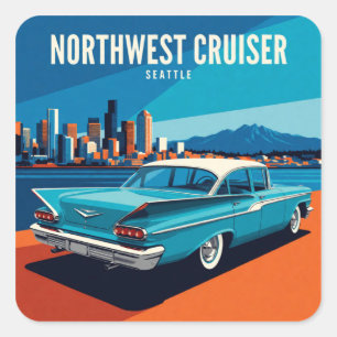 Sticker Carré Voiture classique de Seattle Nord-Ouest