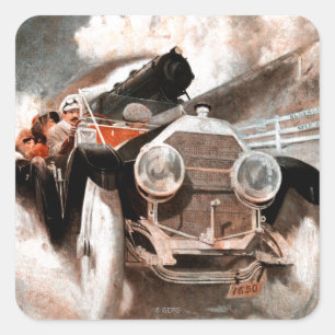 Sticker Carré Voiture contre le train par William Harnden