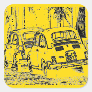 Sticker Carré voiture de bande dessinée urbaine jaune banane bri