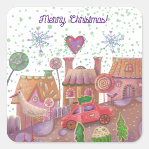Sticker Carré voiture de noël