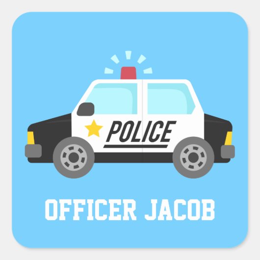 Sticker Carré Voiture de police classique avec Siren Name (Devant)