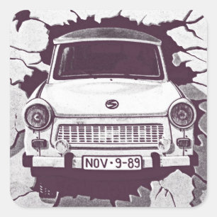 Sticker Carré Voiture de Trabant, noir et blanc, mur de Berlin