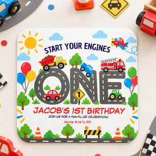 Sticker Carré Voitures de transport mignonnes 1er anniversaire g