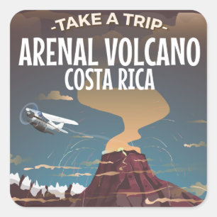 Sticker Carré Volcan Arenal Costa Rica affiche de cartoon vintag