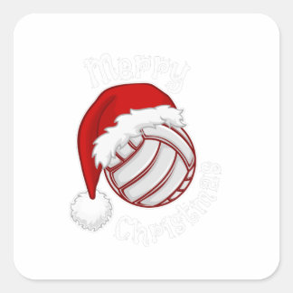 Sticker Carré Volley-ball avec Santa hat Drôle empreinte Noël