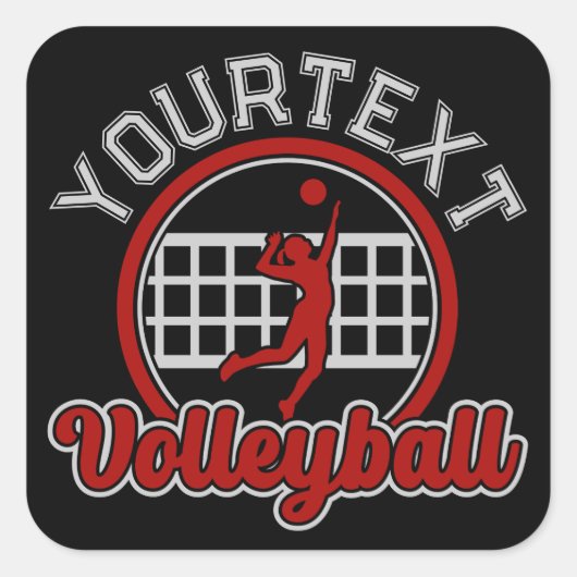 Sticker Carré Volleyball AJOUTER LE NOM Spike Ball Attaque Équip (Devant)