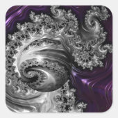 Sticker Carré Vortex fractal argenté et pourpre (Devant)