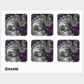 Sticker Carré Vortex fractal argenté et pourpre (Feuille)