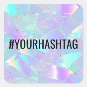 Sticker Carré #Votre Hashtag, Design Iridescent Turquoise et Vio