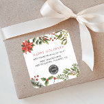 Sticker Carré Votre logo commercial Christmas Red Berries<br><div class="desc">Logo personnalisé Boutique cadeaux de Noël professionnels Balises que vous pouvez facilement customiser en cliquant sur le bouton "Personnaliser"</div>