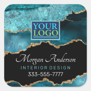 Sticker Carré Votre logo, do-it-yourself d'affaires, Turquoise B