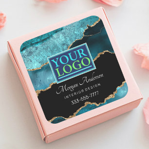 Sticker Carré Votre logo, do-it-yourself d'affaires, Turquoise B