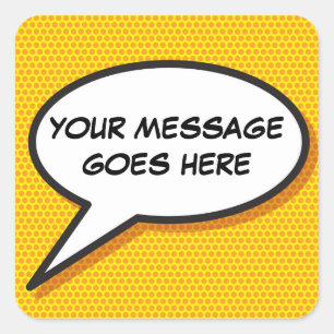Sticker Carré Votre message Voix Bubble Amusant Retro Comique Li