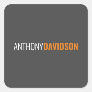 Sticker Carré Votre nom minimaliste Elegant Professional Grey
