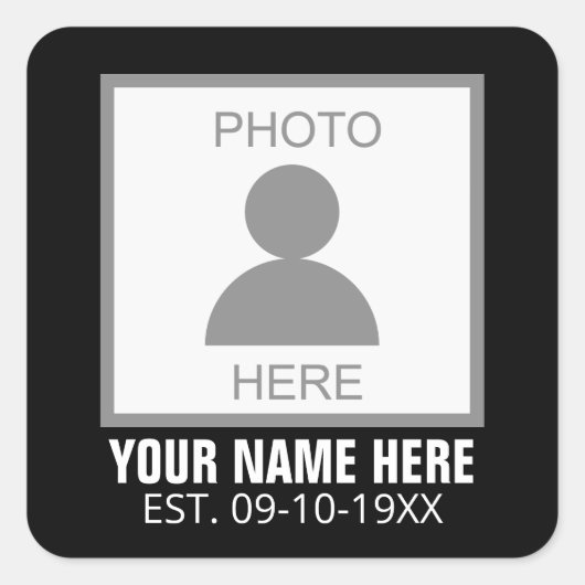 Sticker Carré Votre photo ici Nom et âge (Devant)