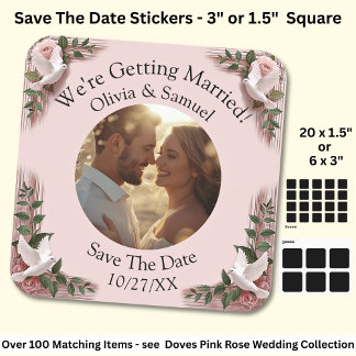 Sticker Carré Votre photo, Sauvegarder la date, Roses roses & Co