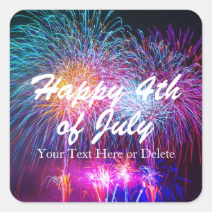 Sticker Carré Votre texte 4 juillet Cool Fireworks Party