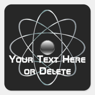 Sticker Carré Votre texte/Couleur Argent Symbole atomique Scienc