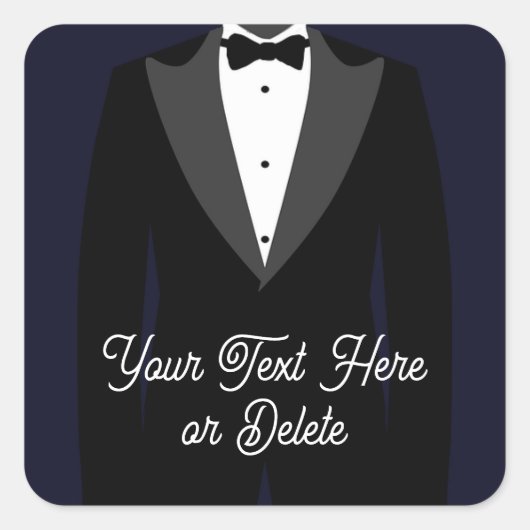 Sticker Carré Votre texte/couleur noir Tuxedo Suit Groom Prom (Devant)