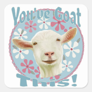 Sticker Carré Vous avez pris ça ! Encourager la chèvre rose et b