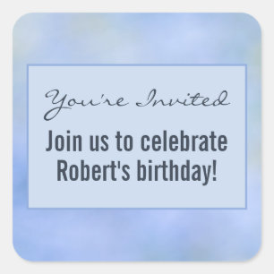 Sticker Carré Vous êtes invités Cachet Bleu Jaune Abstrait Décon