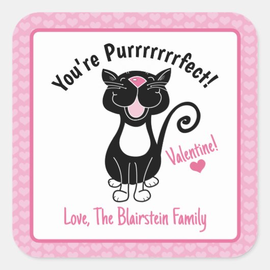 Sticker Carré Vous êtes Purrfect Black Cat Valentine's Heart Pin (Devant)