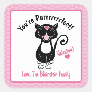 Sticker Carré Vous êtes Purrfect Black Cat Valentine's Heart Pin