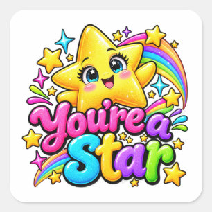Sticker Carré Vous êtes une étoile Design arc-en-ciel mignon