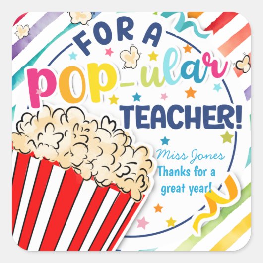 Sticker Carré vous me faites pop merci popcorn volontaire (Devant)