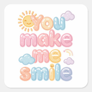 Sticker Carré "Vous me faites sourire" avec le soleil et les nua