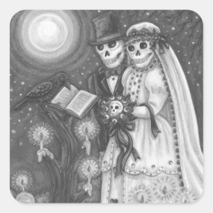 STICKER CARRÉ VOWS DE CEMETERRE, SKELETON MARIAGE, MARÉE ET GROO
