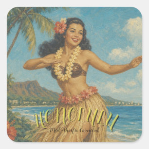 Sticker Carré Voyage à Hawaï de style vintage