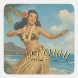 Sticker Carré Voyage à Hawaï de style vintage