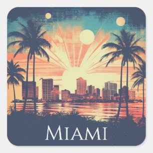 Sticker Carré Voyage à Miami Floride Rétro Vintage
