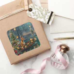 Sticker Carré Voyage de Noël de Basenji