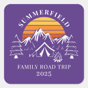 Sticker Carré Voyage sur mesure en famille en voiture Camping