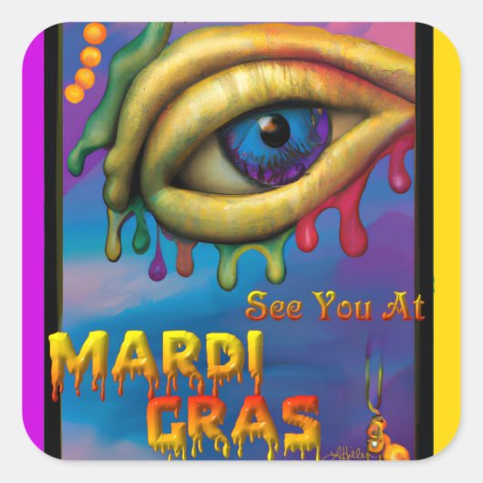 Sticker Carré Voyez-vous à Mardi Gras Eye (Devant)