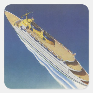 Sticker Carré Vue aérienne d'un bateau de croisière Vintage dans