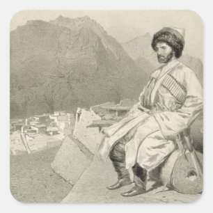 Sticker Carré Vue de Ghimri et portrait de hadji-Mourad, plat