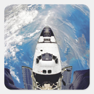 Sticker Carré Vue Fish Eye Navette Spatiale Atlantis Orbite Terr