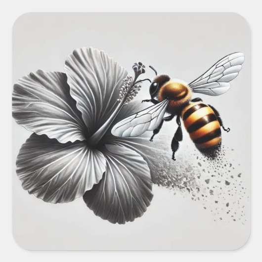 Sticker Carré Vue macro détaillée d'une abeille (Devant)