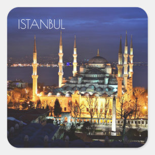 Sticker Carré Vue nocturne de la Mosquée Bleue d'Istanbul Turqui