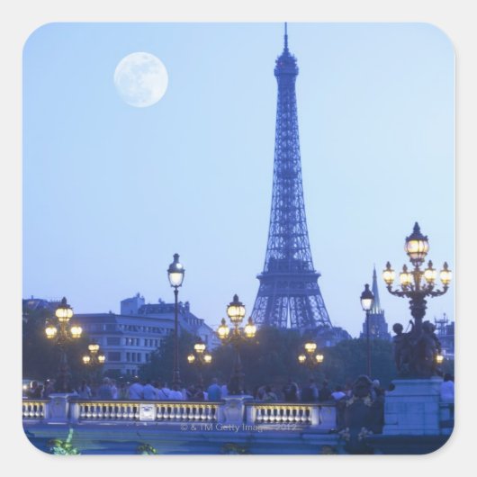 Sticker Carré Vue nocturne de la Tour Eiffel (Devant)