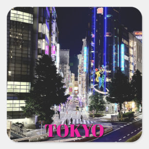 Sticker Carré Vue nocturne de Tokyo avec néons colorés