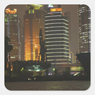 Sticker Carré Vue nocturne des tours en Pudong New Area par