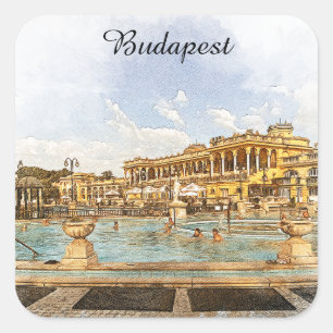 Sticker Carré Vue panoramique de Budapest Hongrie vintage