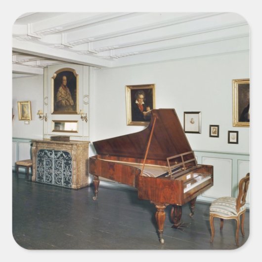 Sticker Carré Vue sur une chambre avec piano à queue (Devant)